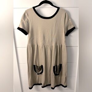 RedValentino Garavanti tan bow V back wool silk cashmere knit luxury  dress L